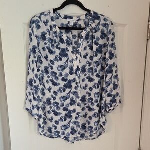 Kenar White and Blue Floral Blouse